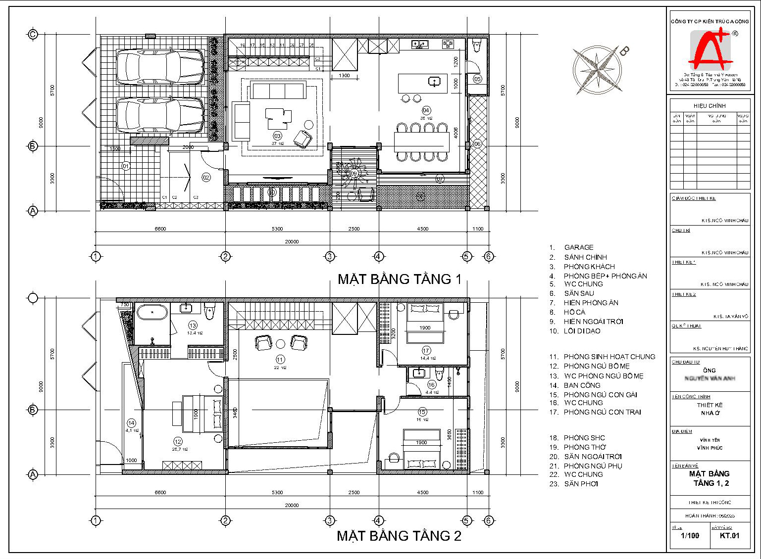 Mặt bằng tầng 1 v&agrave; tầng 2 nh&agrave; phố 9x20m gồm gara 2 &ocirc; t&ocirc;, ph&ograve;ng kh&aacute;ch, bếp ăn v&agrave; khu sinh hoạt gia đ&igrave;nh. Ảnh 5